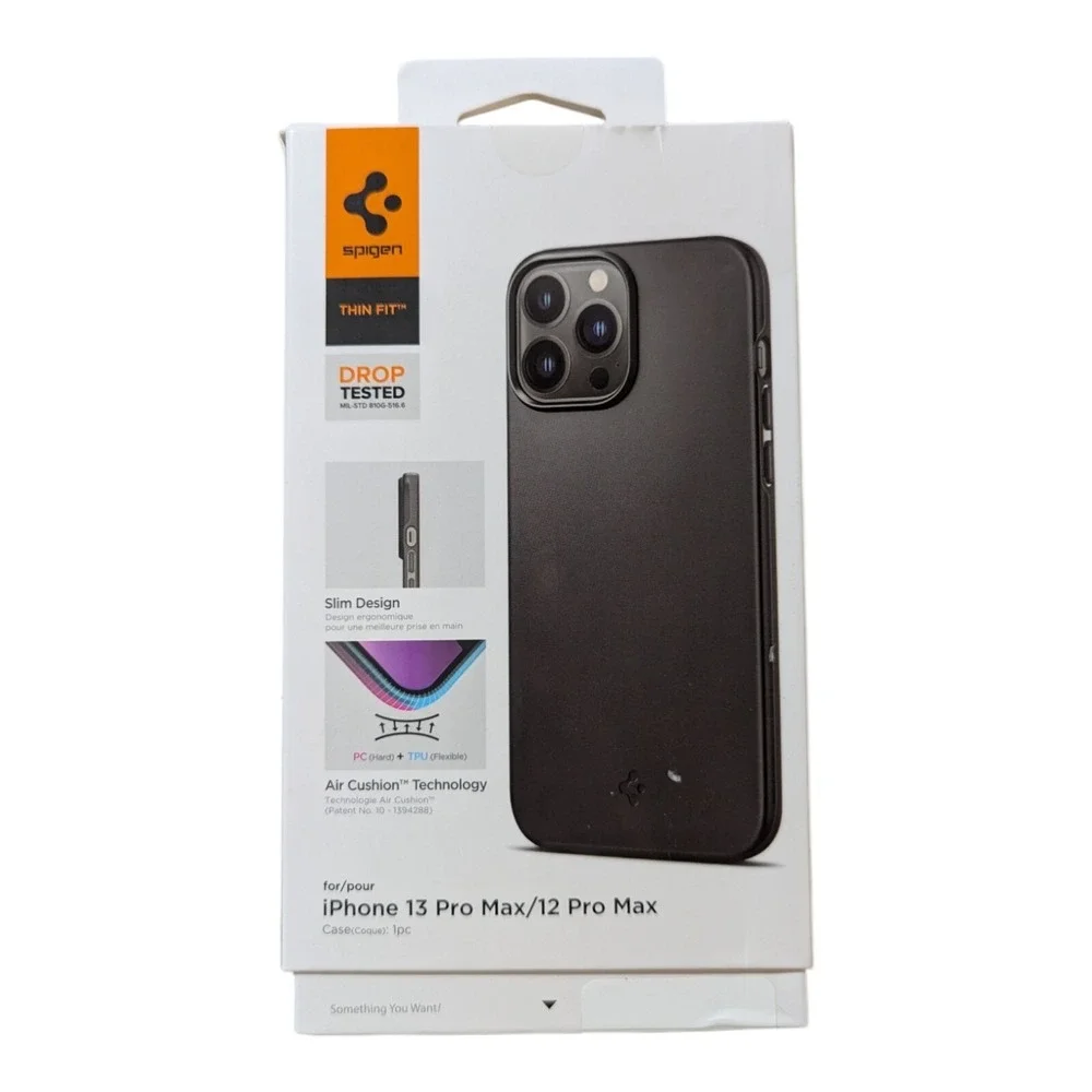 R9-O Spigen Thin Fit Case for iPhone 13 Pro Max/ 12 Pro Max - Matte Black (Open)